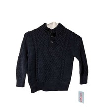 Cat Jack Boys Navy Blue Cable Knit Mock Neck Button Sweater 4T New