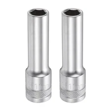 2pcs 6 Points Deep Socket 1/2" Drive 11mm Nickel Plating Hex Socket 3.1" Long