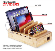Modern Innovations Bamboo Charging Station for Multiple Devices Natural