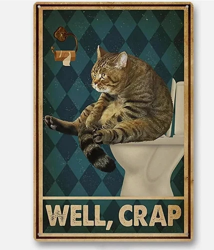 Funny Cat Bathroom Vintage Poster Wall Hanging Tin Metal Signs Home Décor 8x12