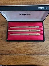 Vintage Parker 61 Gold Plated "Cirrus" Fountain, Ballpoint and Pencil Set. Cased