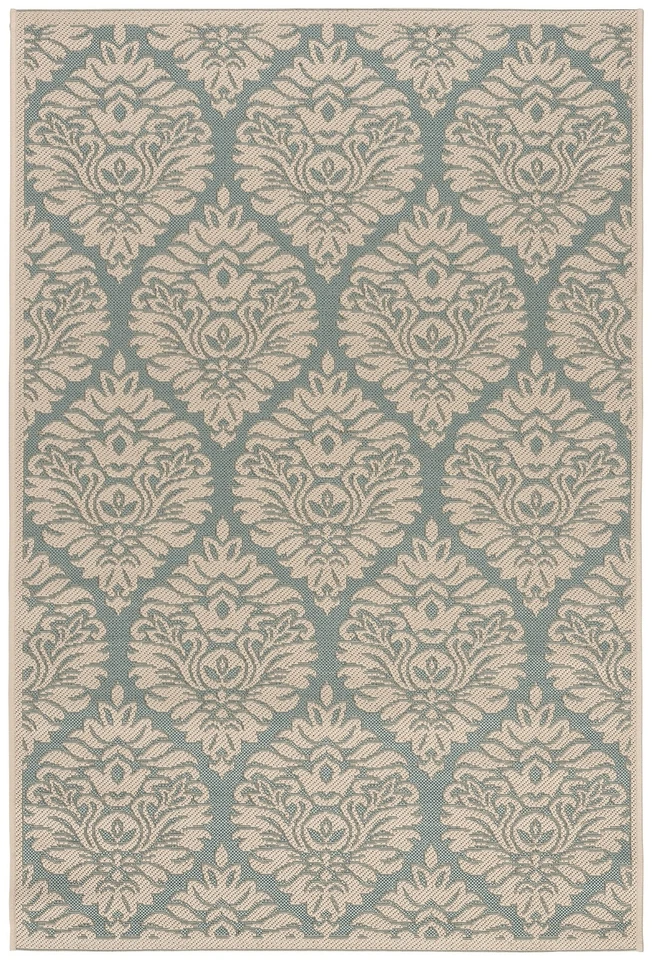 Linden Collection 4' x 6' Aqua/Crema LND135K Damasco Ogee Interior/Exterior No... Foto 2 de 4