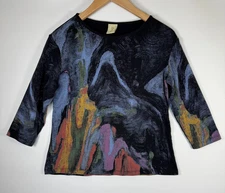 Jess and Jane USA Abstract Artsy Painterly Top Womens Small Black Multicolor
