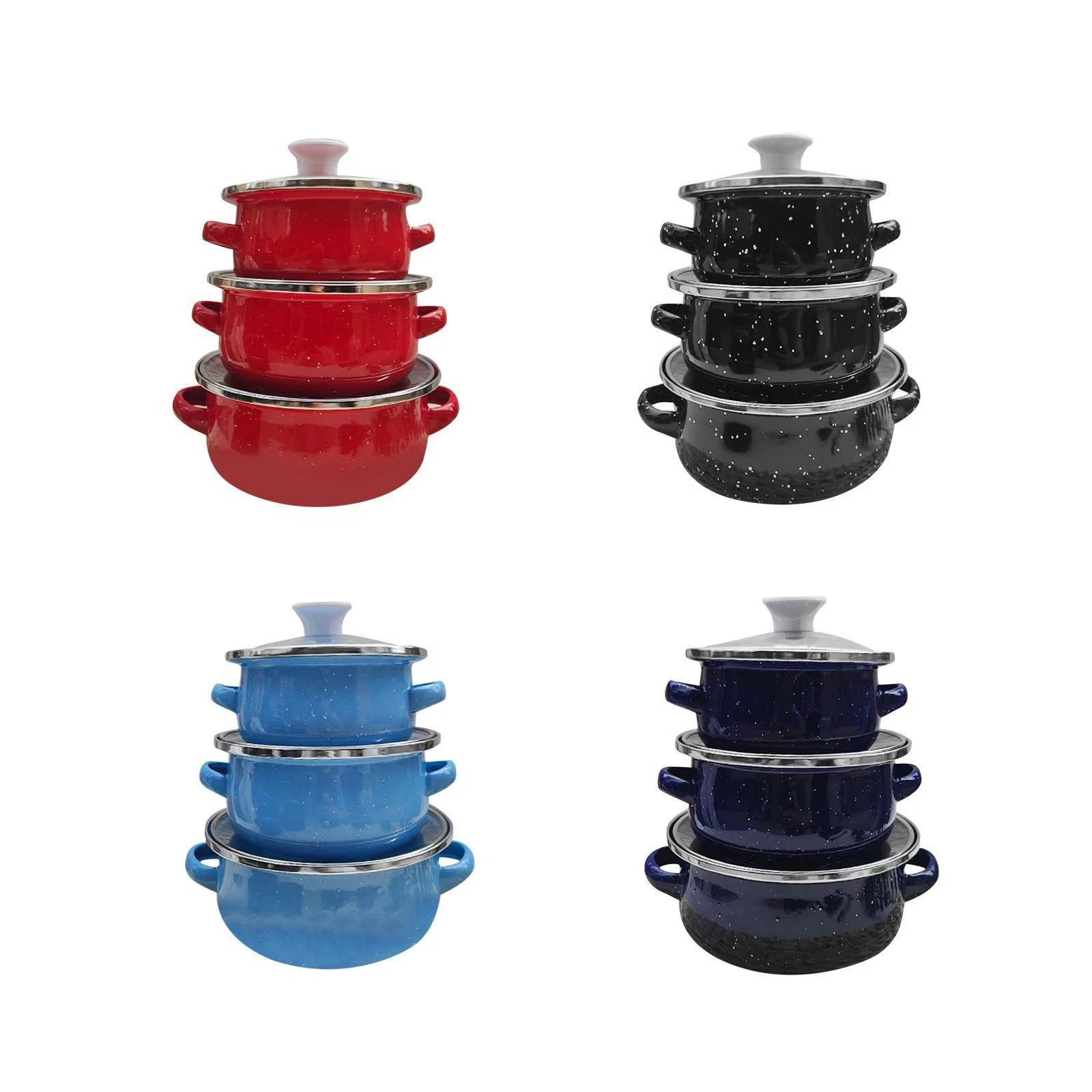 3x Enamel Mini Pot Set Double Handle Pot Uncoated Home Accessories Double Handle