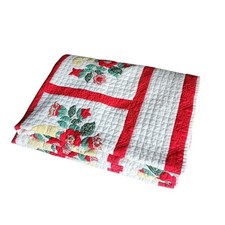 1940s HANDMADE Floral Basket Appliqu  Quilt Red Sashing Americana 98x65
