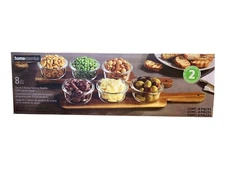 Home Essentials Serving Set 8 Pieces 2 Acacia Serving Boards with 6 Glass Bowls
