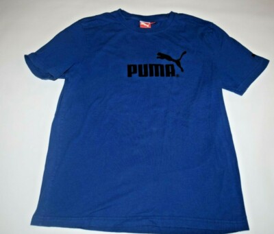 Men's M Puma Sport Lifestyle Short Sleeve Blue Tee Shirt Top Black Graphic  Logo