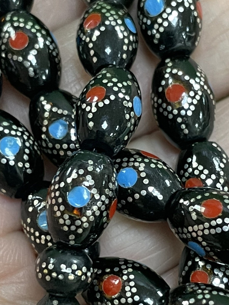 Vintage Black Coral (Red Coral ,Turquoise) In Lay Worry Beads