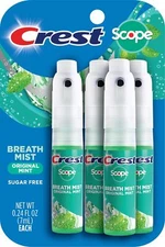 Crest Scope Mint Breath Mist 4 Pack Travel Size Instant Fresh Breath Spray