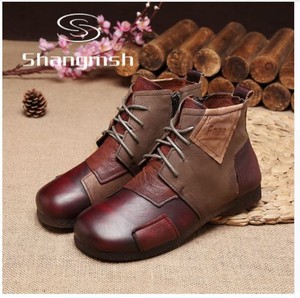 red leather flat ankle boots