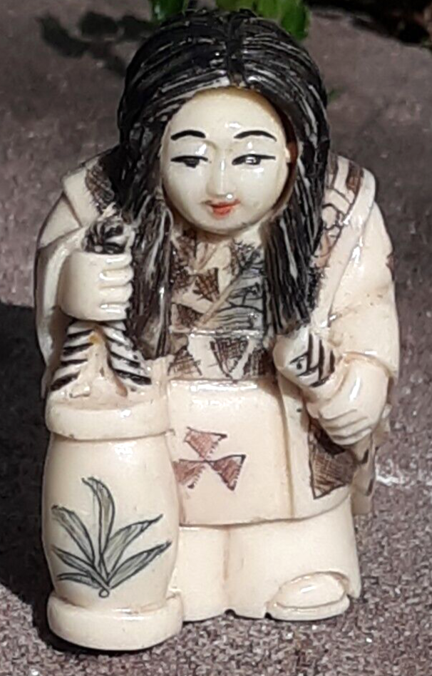 Vintage Japanese Netsuke Resin Figure Rotating Two Face Vampire
