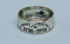 "Sealed"Coin ring made from  JFK BICENTENNIAL US 40%  SILVER 1/2 DOLLAR sz 7-15