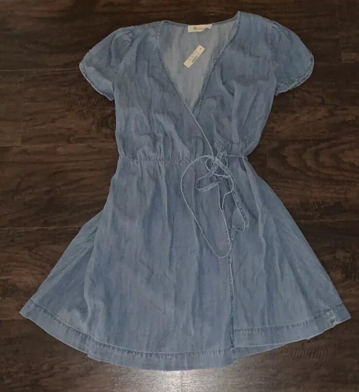 madewell denim wrap dress NWT Madewell Denim Blue Chambray Wrap Sundress Dress XS