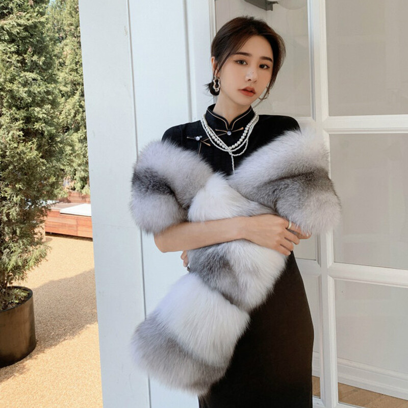 New Women Winter Luxury Genuine Fox Fur Wraps Thicken Large