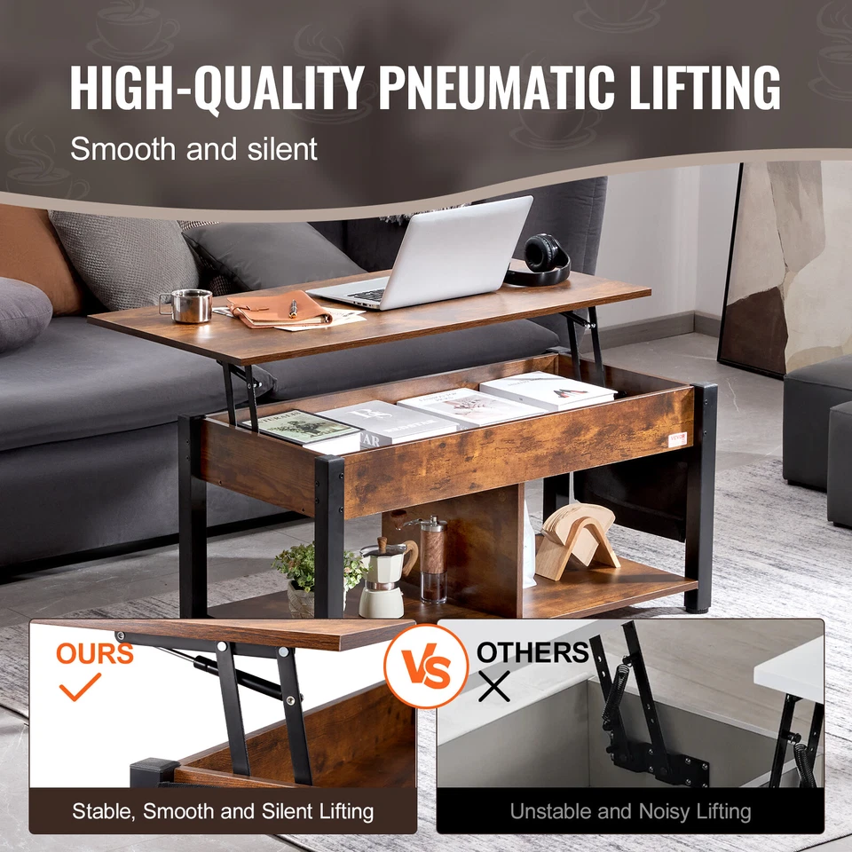 VEVOR Table basse relevable table basse rectangulaire 1060 mm pour salon marron - Photo 3/4