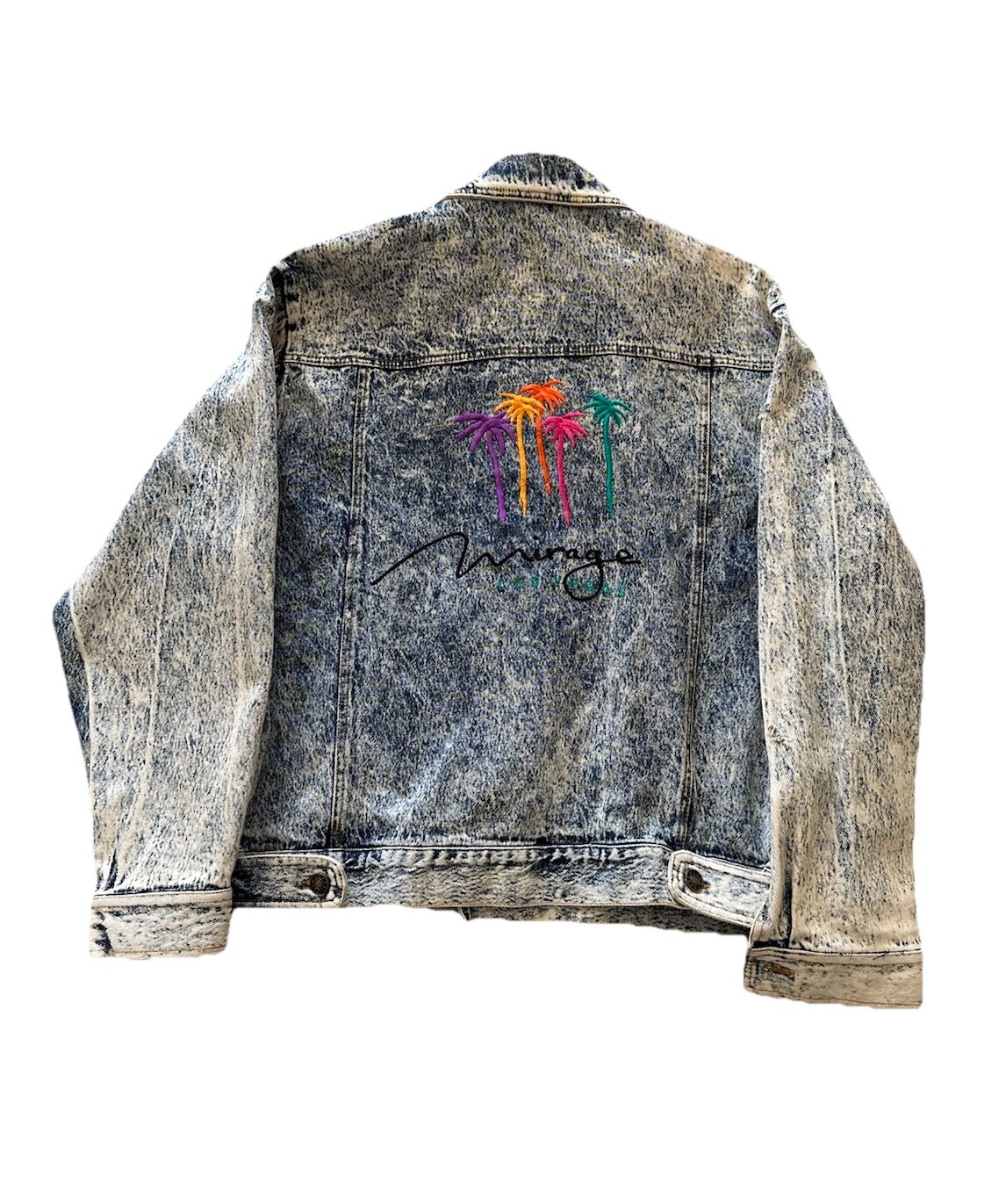 Vintage 90s The Mirage Casino Stone Washed Denim Trucker Jacket Size Large RARE