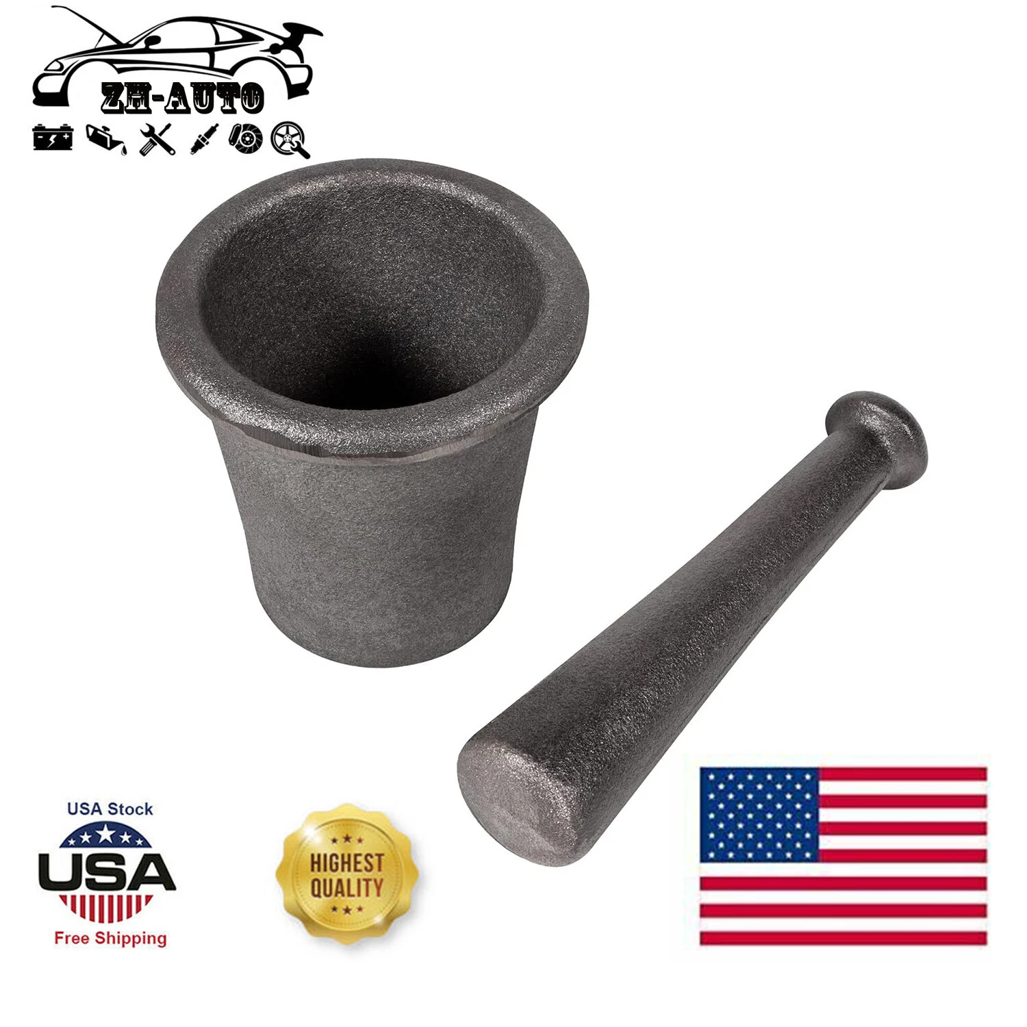 Cast Steel Mortar and Pestle Set Rock Ore Crusher Pulverizer Assay Gold Silver