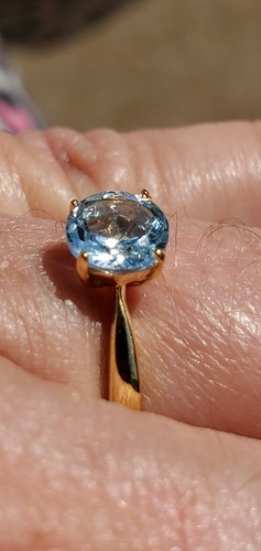 Aquamarine Labcreated Round Cut Solitaire Ring 10kt Solid Yellow Gold - Picture 8 of 12