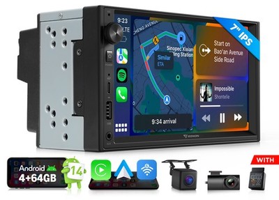 OBD+DVR+Double 2 DIN 7'' Car Stereo Radio Android 14 Apple CarPlay Head Unit WiFi
