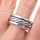 925 Sterling Silver Vintage Mexico Roped Oxidized Rotating Band Ring Size 14