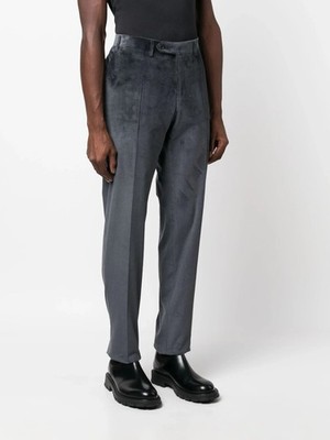 NWOT Men's US 38 EU 56 CANALI Slightly Tapered-Leg Velvet Corduroy Trousers Grey