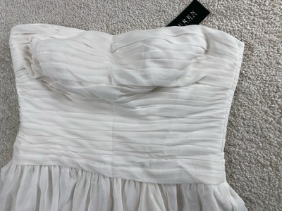 Lauren Ralph Lauren Evening Dress 1 White Cocktail Gown Wedding Ruched  Strapless | eBay