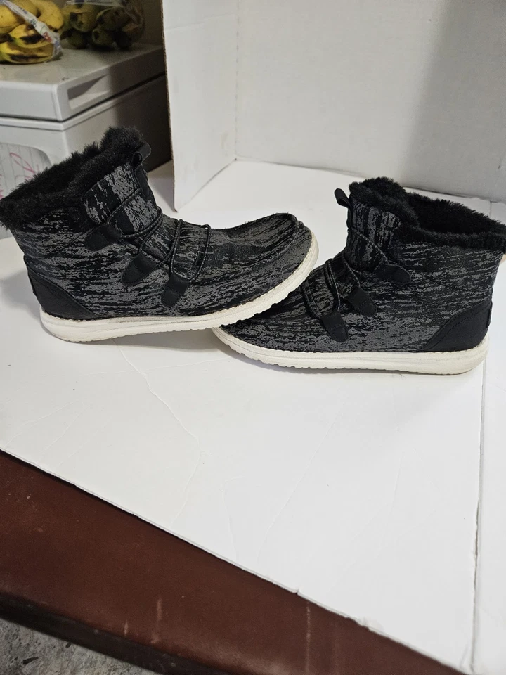 Zapatos cómodos Hey Dude Wendy Lea con ribete de piel botines negros para mujer talla 7 Foto 4 de 4