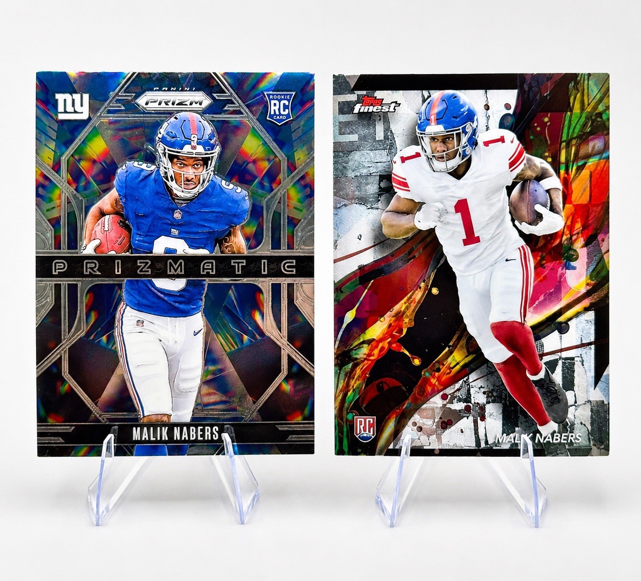 2024 Malik Nabers 2 RC Lot - Prizmatic #13, Topps Common #90 New York Giants
