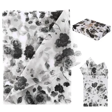 Floral Gift Wrapping Tissue Paper 30 Sheets for Birthday Wedding Black