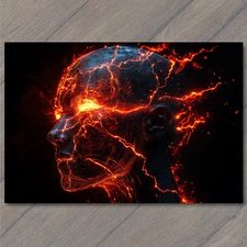 Art Print Electric Neural Face Lava Lines Glowing Veins Dark Futuristic Energy