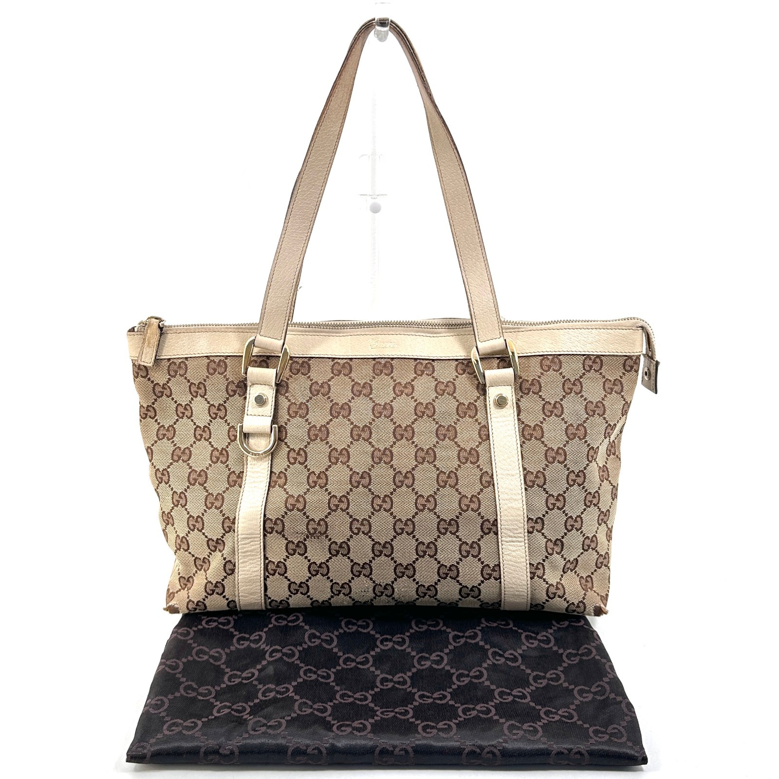 Gucci GG Canvas Tote bag Abbey Hand bag Leather Dust bag Authentic