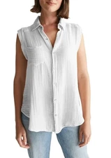 Michael Stars Monique Gauze Button-Down Tank White