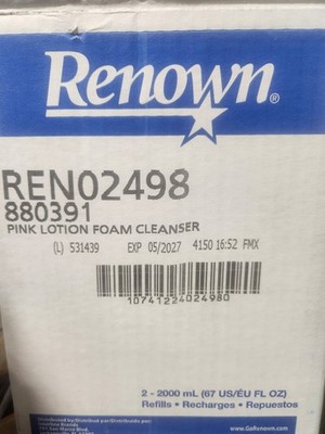 Renown REN02498 2000ml Pink Foam Lotion Hand Soap Refill Light Red 2pk 5261-02