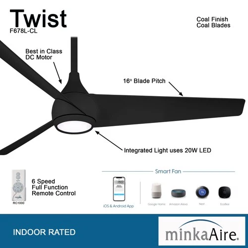 Minka Aire Twist 52" Ceiling Fan - Coal 3-Blade Remote Control - Picture 5 of 5