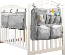 Sunveno Diaper Organizer For Changing Table Mesh Crib Diaper Caddy Grey