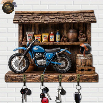 Wand Schlüsselanhänger 30cm - Aufsteller für Motorrad Organizer 2D 4 Haken Eingang