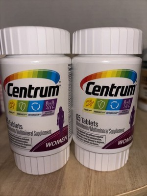 2 NEW 65ct bottles of Centrum Women Daily Multivitamin/Multimineral Supplement