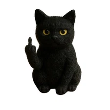 8cm Black Cat Giving the Finger Plush Toy, Soft Plush Doll Kids Birthday Gifts