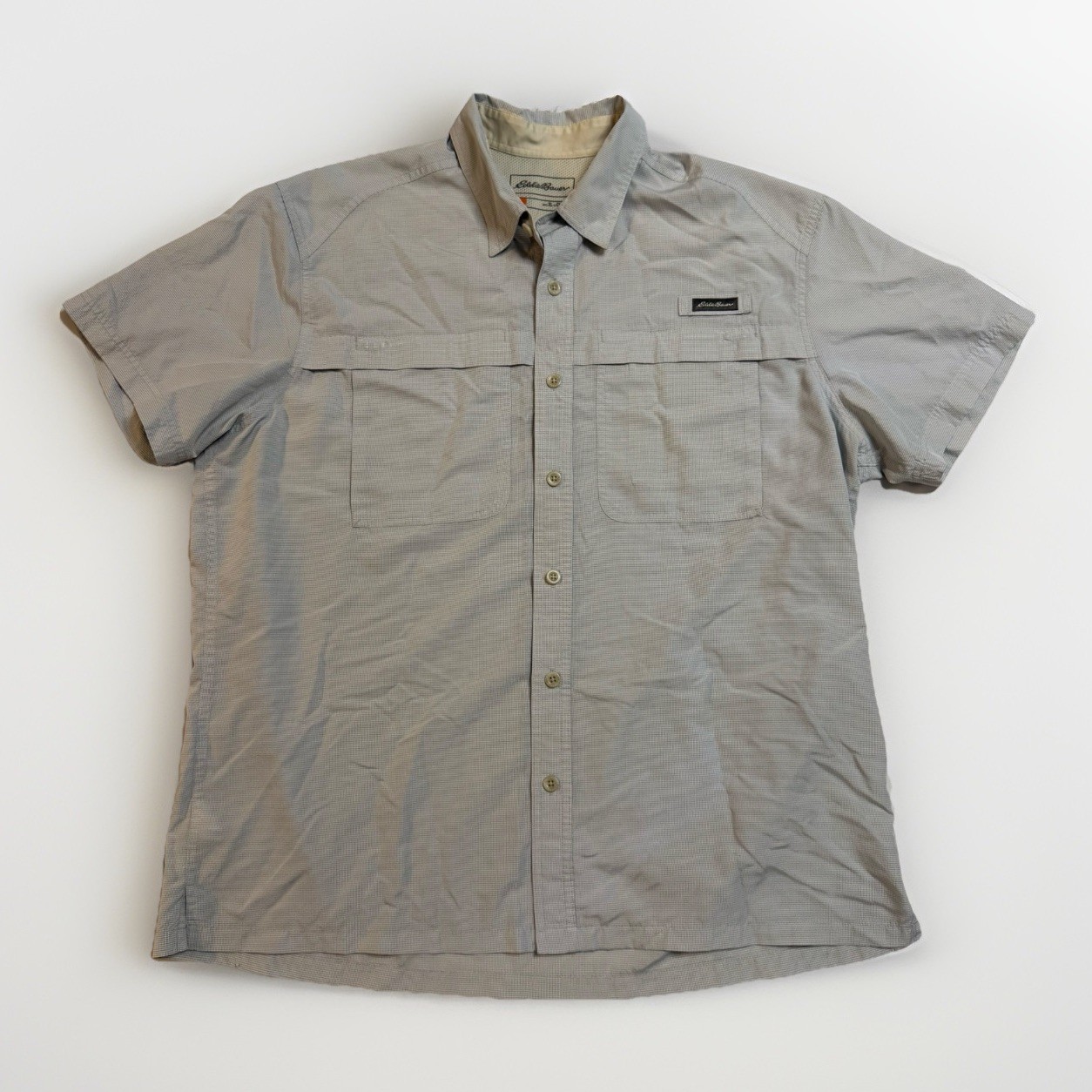 Eddie Bauer Vented Shirt Mens XL Blue Short Sleeve Button Front Fishing Hiking