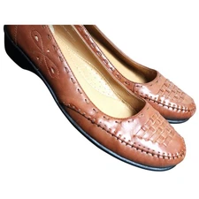 Coach and Four Brown Woven Leather Loafers Low Heel Wedge Flat Moccasin Melody