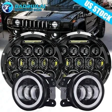 7inch Halo LED Headlights & 4'' Fog Lights Combo Kit For Hummer H2 H3T 06-10