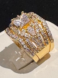 Authentic 3 pc Gold Plated AAAAA Cubic Zirconia Ring Set Size 8 Free Shipping