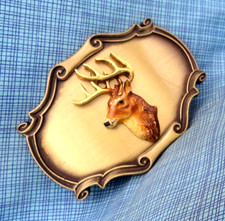 Deer Buck Stag Belt Buckle Hunter Sportsman Cowboy Nature Vtg Raintree  .BLT073
