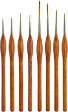 U.S. Art Supply 8 Piece Taklon Detail and Liner Artist Brush Set with Wood