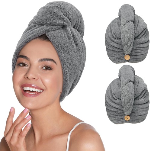 YFONG Microfiber Hair Towel Wrap for Women Curly Long Hair, 2 Pack Super Abso...
