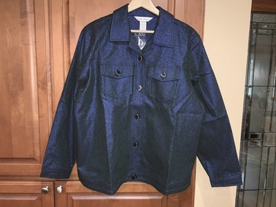 Draper's & Damon's Women's 1X Metallic Shimmer Stretch Jacket with Button Lightw