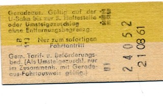 Fahrkarte: U Bahn HAMBURG 1961