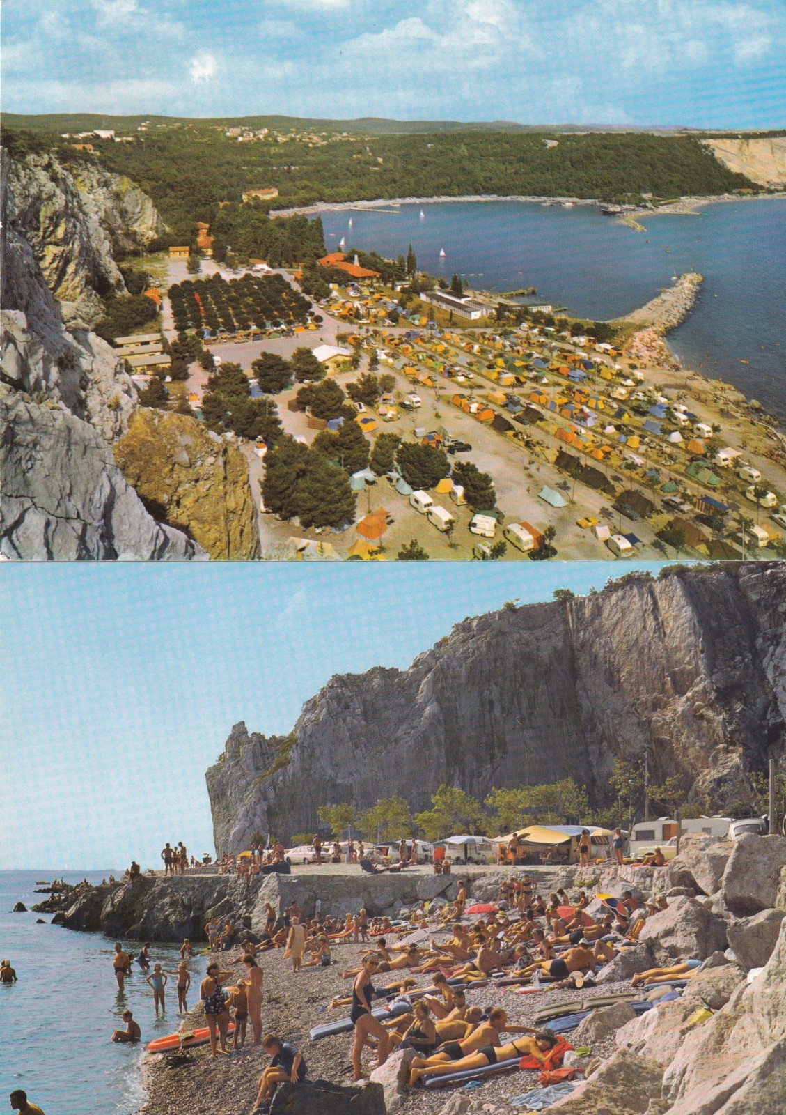 2 CARTOLINE DI TRIESTE ,SISTIANA - CAMPING INTERNAZIONALE - 1971