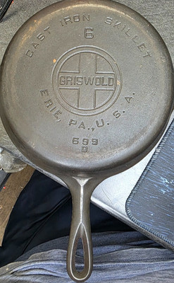 Griswold Cast Iron Skillet Fry Pan #6 Large Block Logo 699D Erie PA. USA
