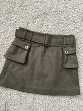 Burberry Wool Skirt Olive Green Girls Sz 10 Cargo Military Belted Cashmere Italy